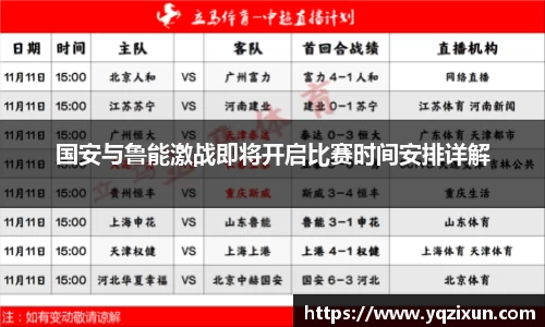 国安与鲁能激战即将开启比赛时间安排详解